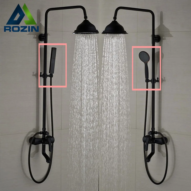 

Black Bronze Single Lever 8" Rainfall Shower Tub Mixer Faucet Wall Mount with Slide Bar Shower Mixer Taps