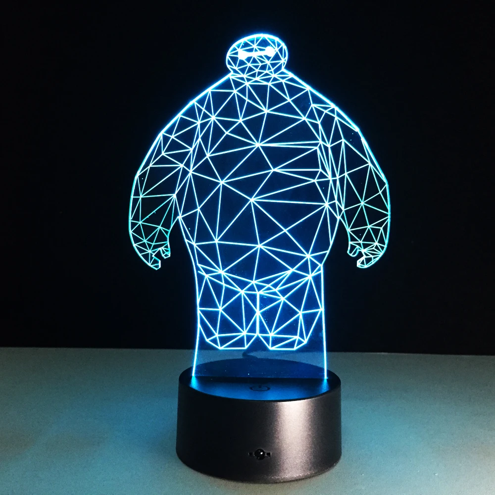 Big Hero Baymax 3D светодиодный ночной Светильник USB 7 цветов Сменные светодиодные лампы