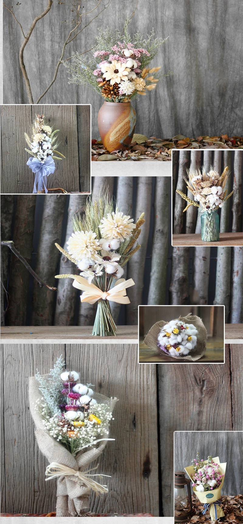 JAROWN Artificial Colorful Cotton Flower Branch Home Furnishings Flower Arrangement Art Wedding Decor Cotton Dried Flowers (6)