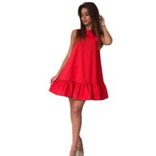 4 Solide Farben Sexy Frauen Sommer Sleeveless O Ansatz Natrual Taille Rüschen Bottom Party Cocktail Short Mini Kleid Strandkleid