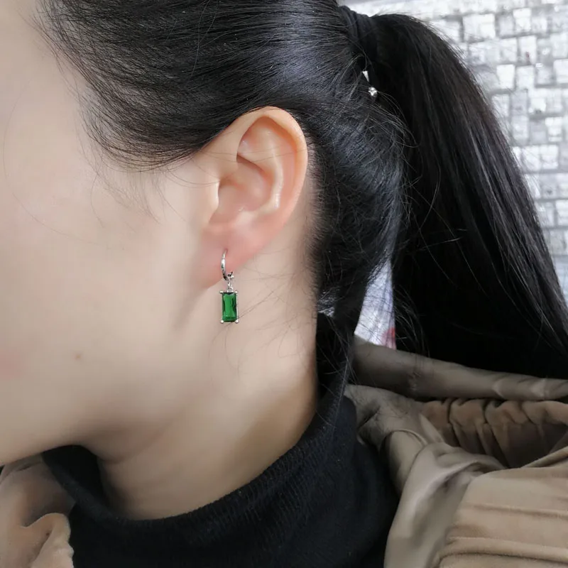 

Luxurious Fashion Female Earrings For Women White Gold Color Square Zircon Drop Dangle Earrings Pink Green Color for Christmas