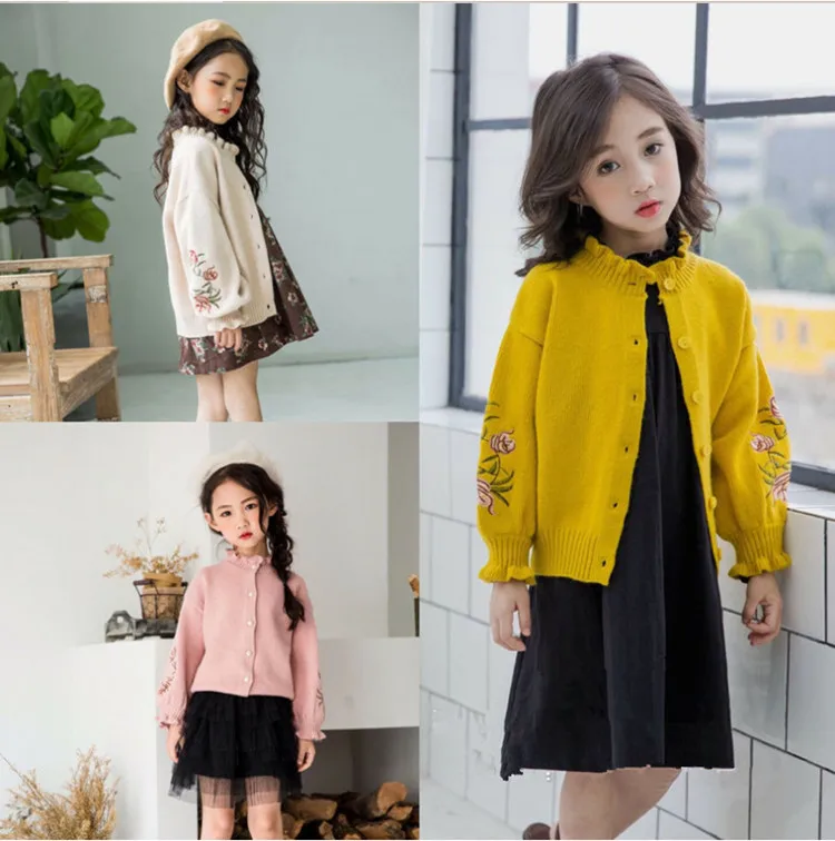 3 - 8 years girls cardigan sweaters children knitted sweater clothes winter autumn flowers embroidered kids sweater for girls 01-1