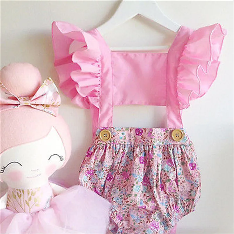 

Summer Style Newbore Baby Girls Rompers Sleeveless Pink Baby Girls Floral Jumpsuit Baby Girls Outfit Sunsuit Clothes 0-18 Months