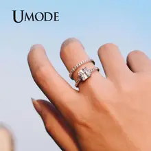 UMODE 1.6ct Квадратные прозрачные кольца с кубическим цирконием, наборы колец с фианитами для принцессы, кольца для свадьбы, помолвки, ювелирные изделия для женщин, подарки UR0139B