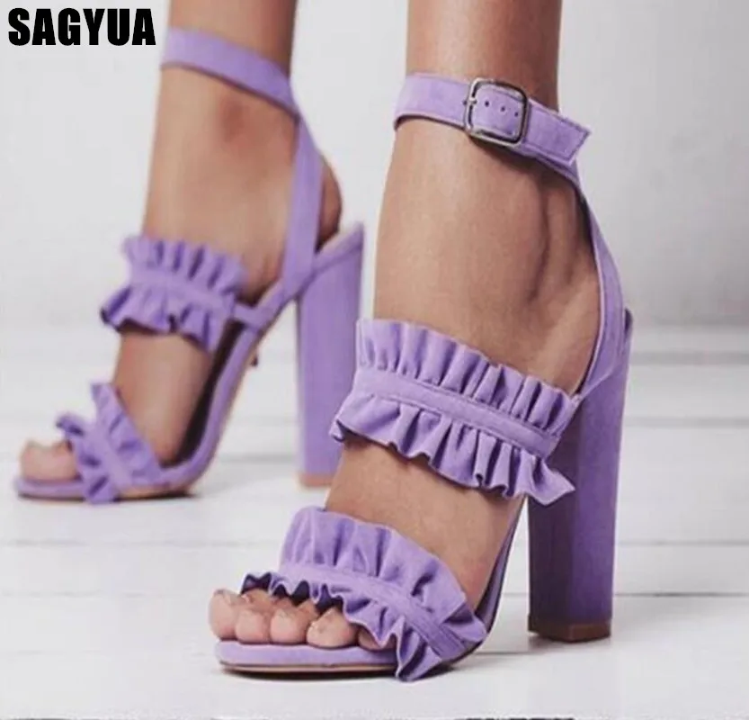 

Sexy Open Toe High heels Ladies Ankle Strap Casual shoes Wedding party Thick heel Pumps 2019 Summer Women sandals Plus size A70