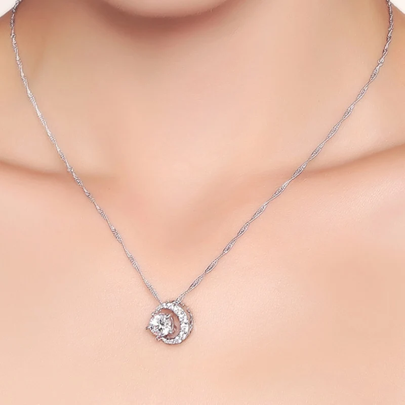 Fashion Simple Cresent Star & Moon Necklace Rhinestone Shiny Crystal Half Pendant For Women CZ Choker Jewelry | Украшения и