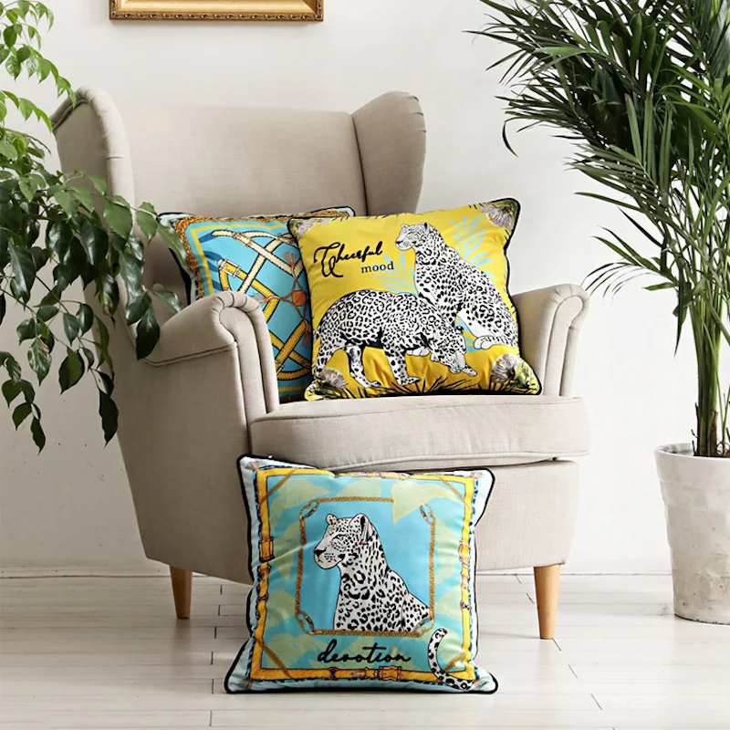 DUNXDECO Cushion Cover Decorative Pillow Case Island Vocation Tropical Leopard Crowned Cranes Modern Luxury Coussin Decorating