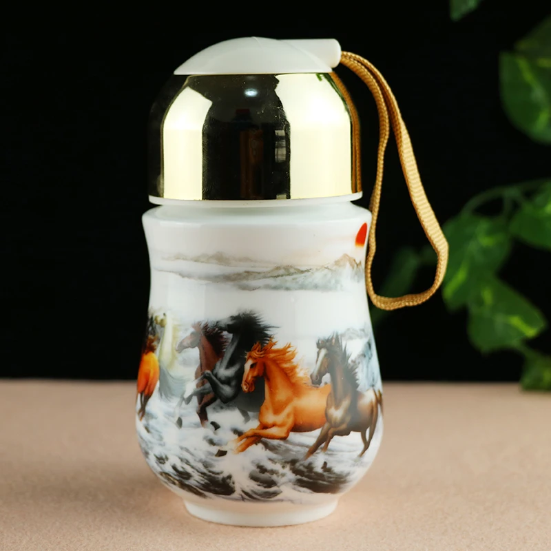 Oussirro портативные двухслойные вакуумные кружки Цзиндэчжэнь керамическая дорожная бутыль для чая или воды кружка, стакан Термос тепловой кружки