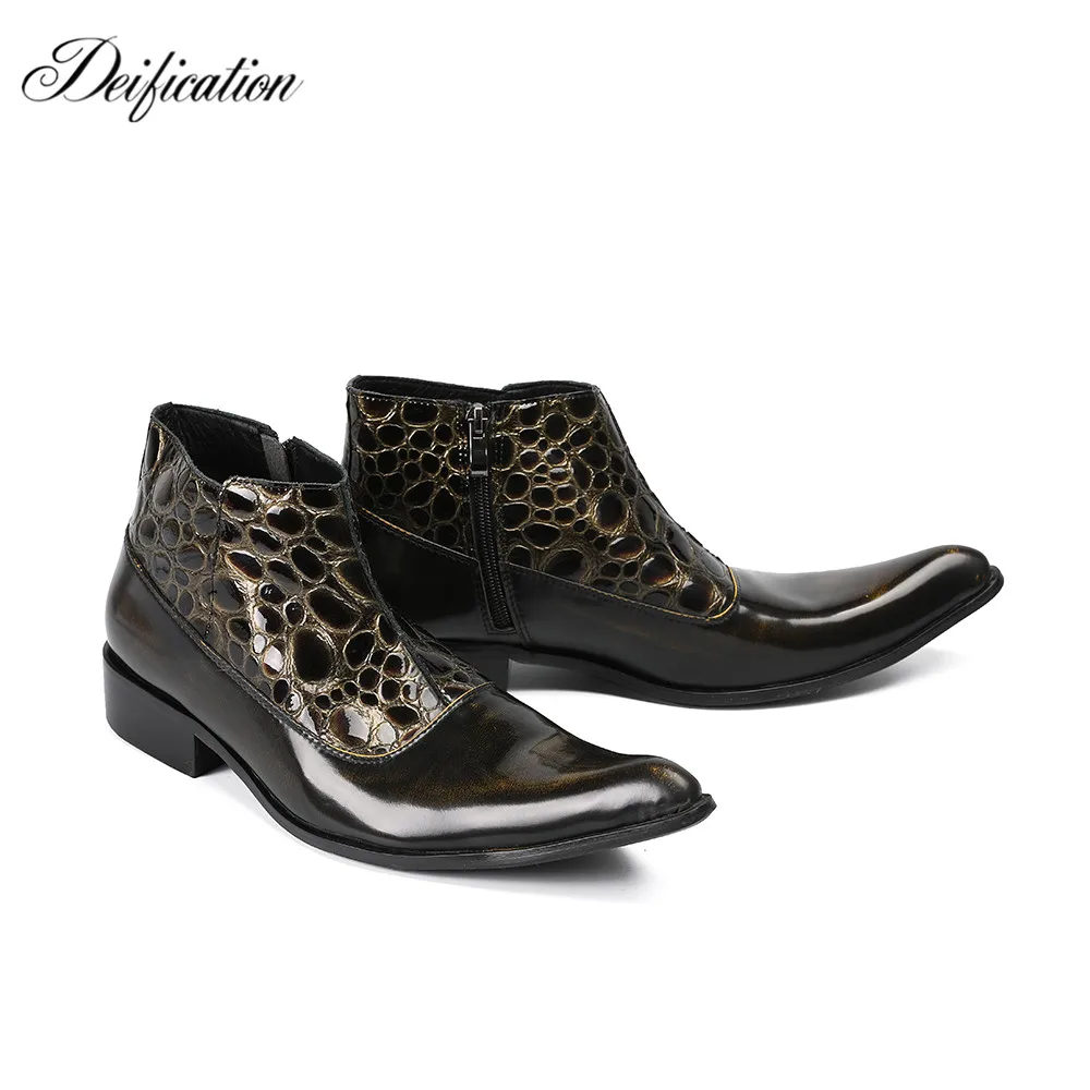 

Deification Stylish Printed Men Ankle Boots Genuine Leather Motorcycle Footwear Shoe Formal Botas Militares Western Cowboy Boots