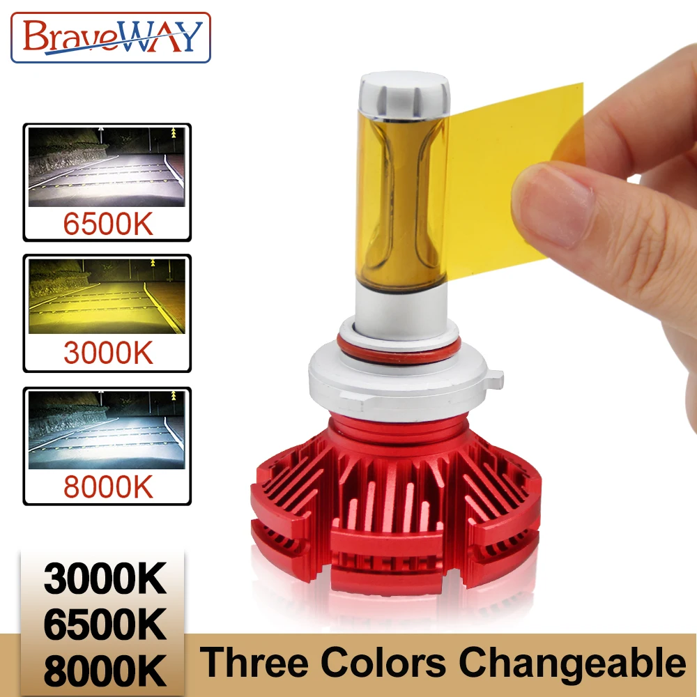 

BraveWay H11 Led Headlight Bulbs Car H4 H11 9005 HB3 9006 HB4 H7 Led Dual Color Light Bulb H4 3000K 6500K 8000K Led Auto Lamp
