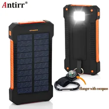 Солнечный банк питания водонепроницаемый 6000 mAh Солнечное зарядное устройство 2 usb порта Внешнее зарядное устройство банк питания для смартфона с светодиодный свет