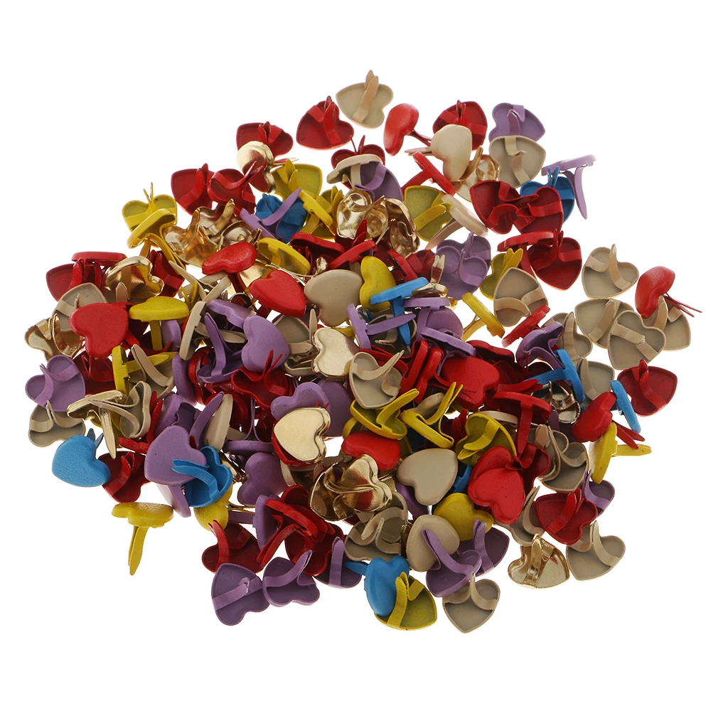 200 Pieces Colorful Heart Head Metal Brad Paper Fastener Embellishments for Kids Cardmaking Scrapbooking Art Crafts 9mm