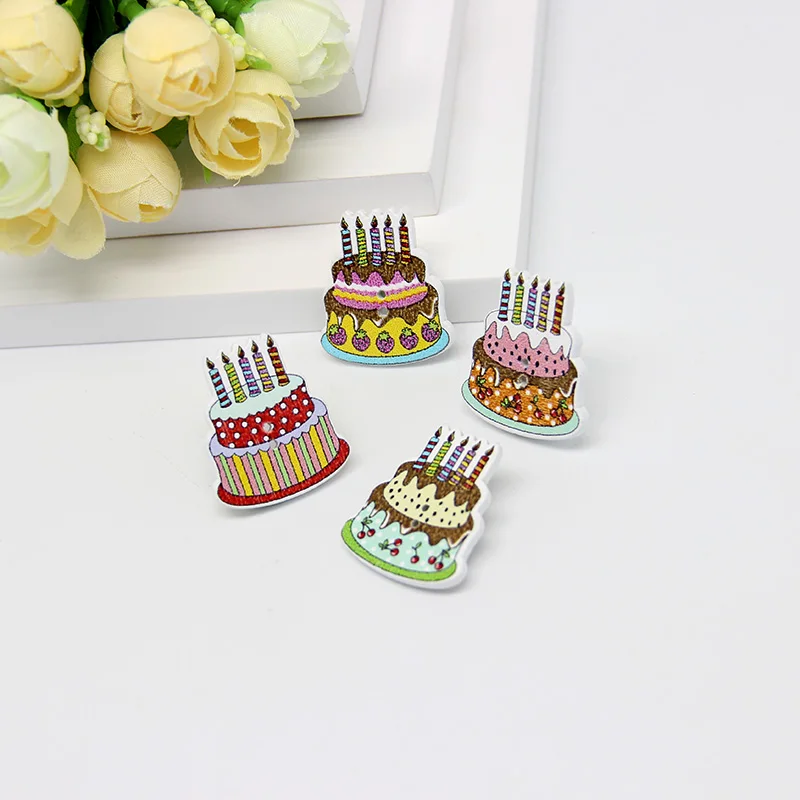

50Pcs 2 Holes Multicolor Wooden Buttons Mixed Color Beautiful Cake Botones Printing Sewing Accessories Scrapbooking