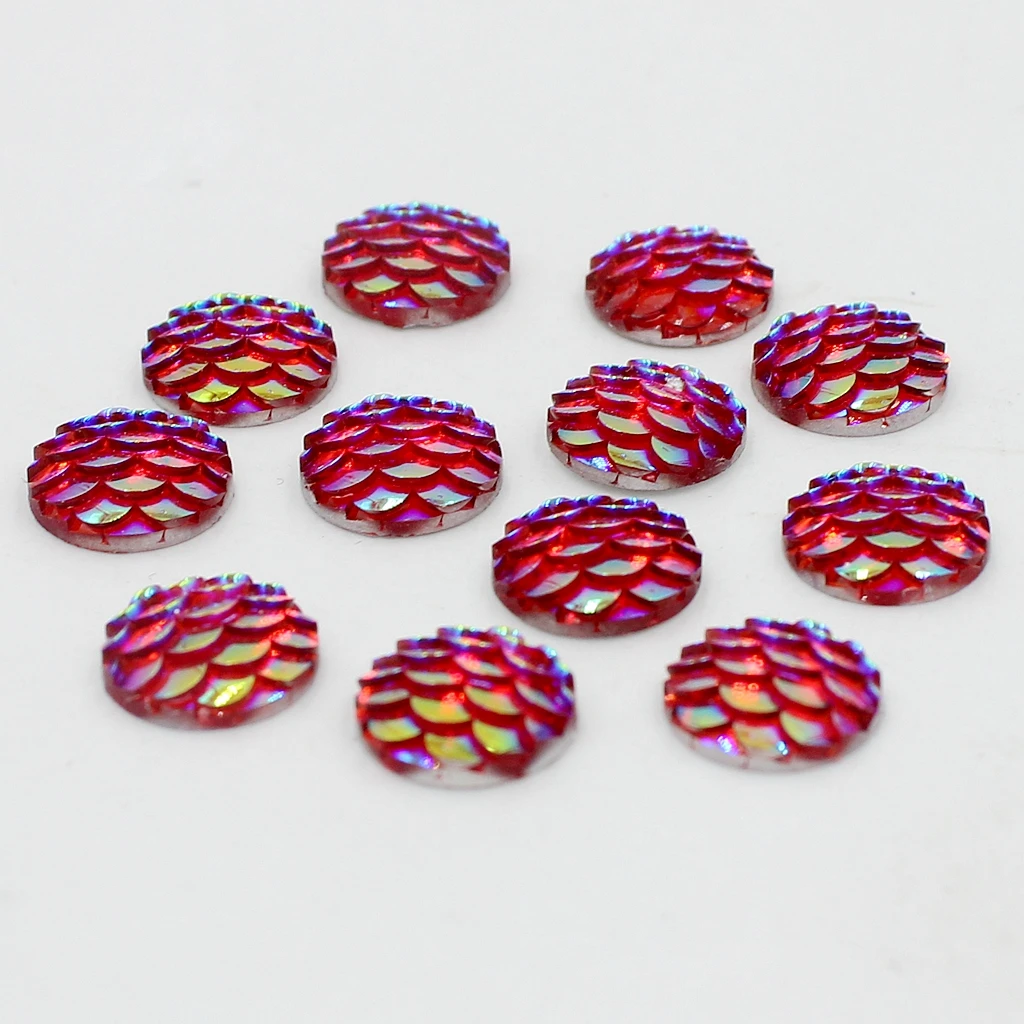 50 Pieces 10 mm Flat back Resin Fish /Snake Scale Cabochon Beads Settings Findings for Jewelry Making Free Shipping