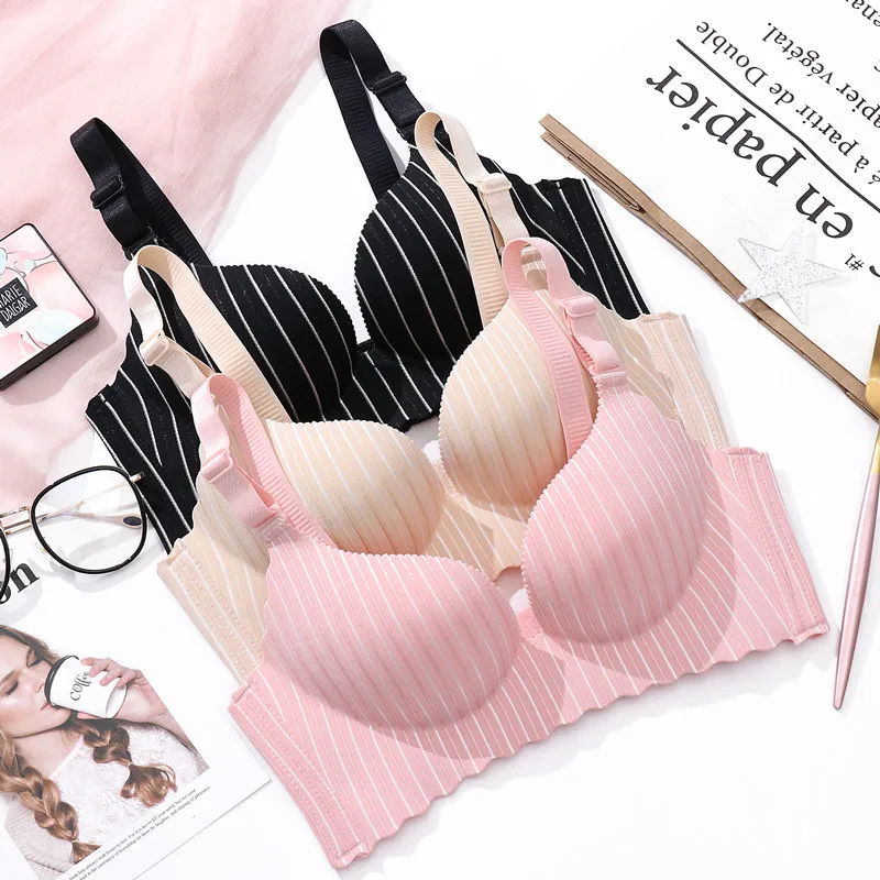 

Fashion Stripes Seamless Push Up Bra Women's Underwear 3/4 Cup Wire Free Adjustable Female Bra Bralette