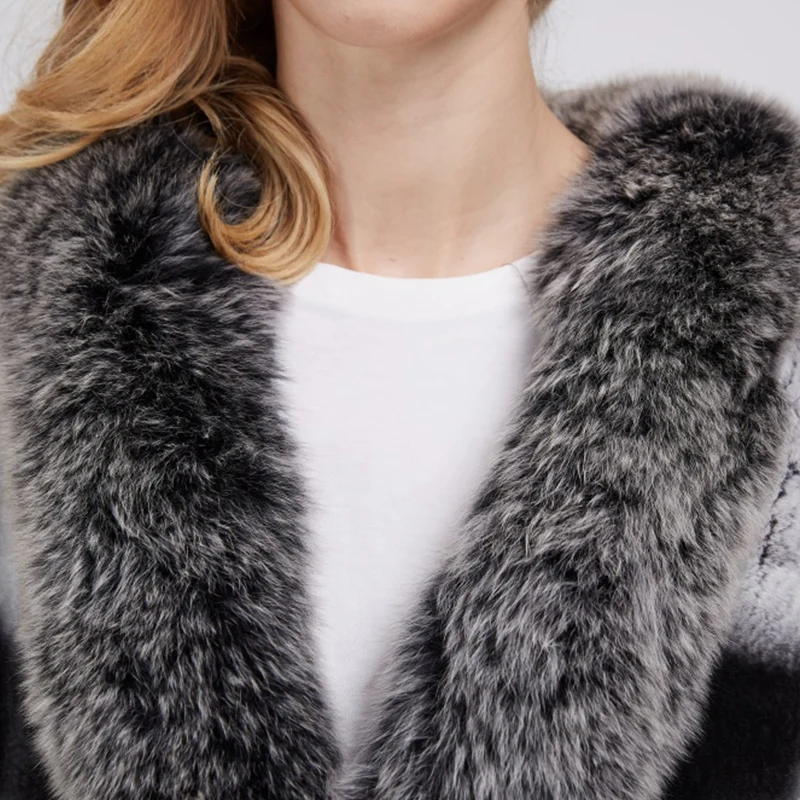 Aiyangsilan New Arrival Rabbit Fur Coats Women Fashion Natural Rex Rabbit Fur With Fox Fur Thick Warm Autumn Winter Fur Coats Coats