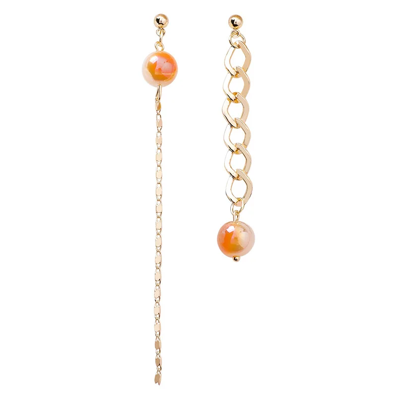 Trendy Bead Chain Asymmetric Long Dangle Drop Earrings Simple Fashion Ladies Brincos Metal Tassel Jewelry Gifts Bijoux | Украшения и