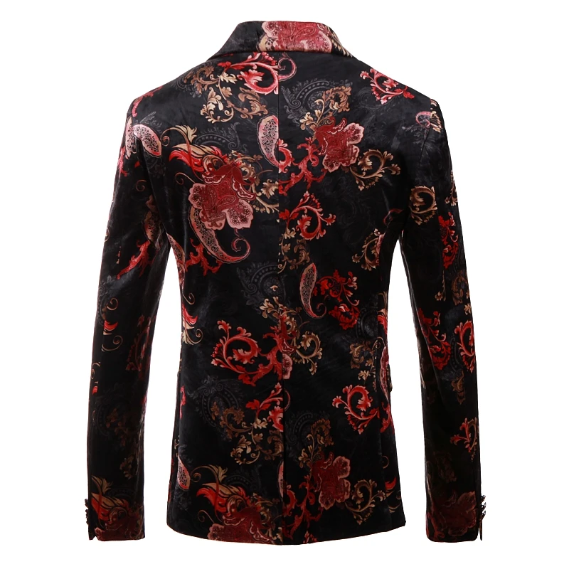 Мужской модный Свадебный блейзер для вечеринки, черный, красный блейзер с принтом, дизайн размера плюс, повседневный мужской приталенный пиджак