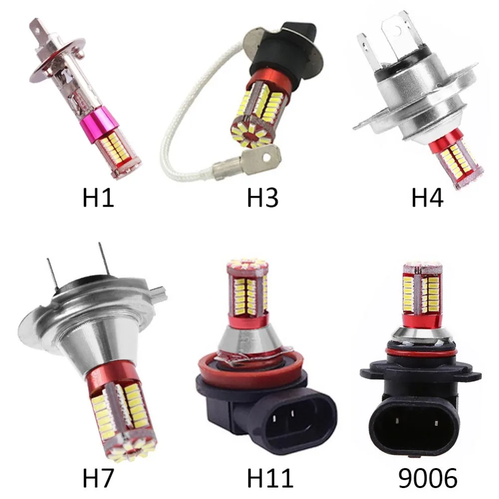 1 шт., H1, H3, H4, H7, H11, 9006, 4014, 57 SMD, 6000 K, автомобильный проектор, противотуманный светильник, лампа для вождения, белый автомобильный светильник, источник, Автомобильные светодиодные лампы, DC 12 В