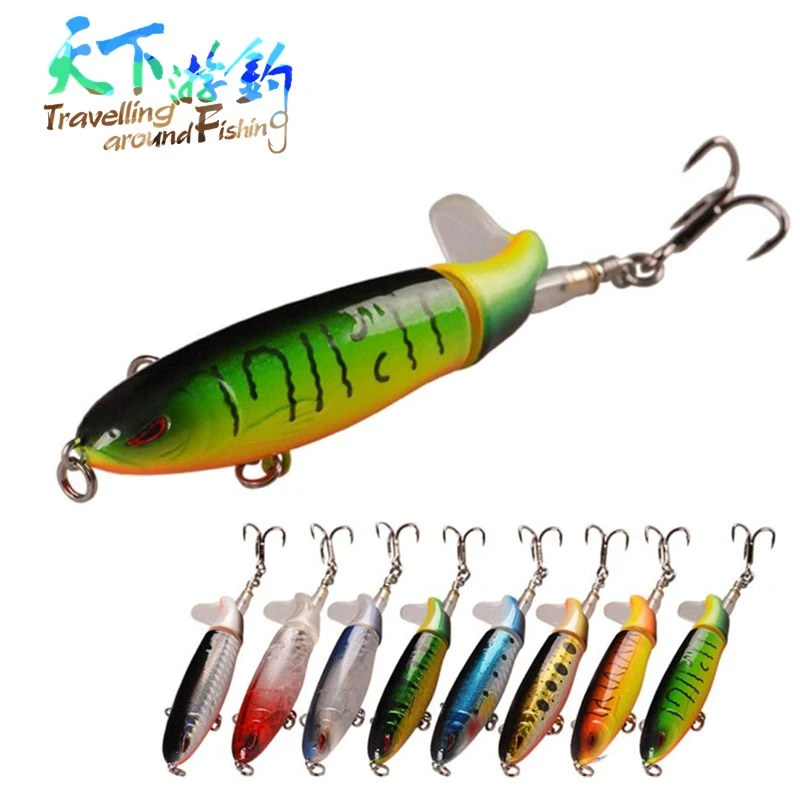 Fishing Lure Topwater Floating Whopper Plopper Rotating Tail Up Water Crank Bait