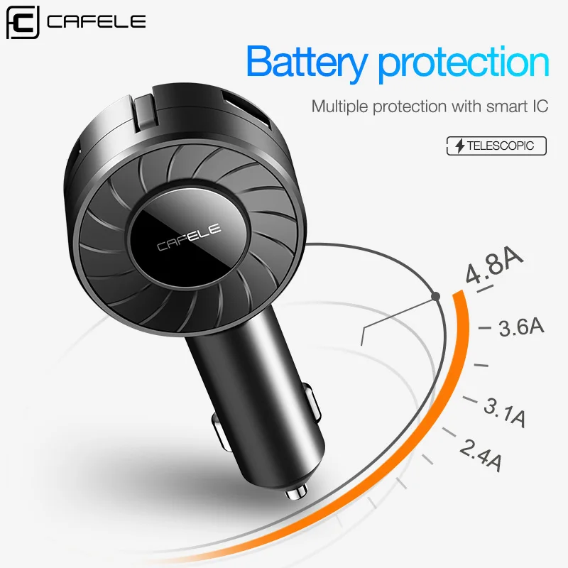 CAFELE شاحن سيارة ثنائي USB الناتج 3 في 1 قابل للسحب المصغّر USB كابل نوع C كابل شحن ل فون Xiaomi 8 سامسونج S9 80 cm