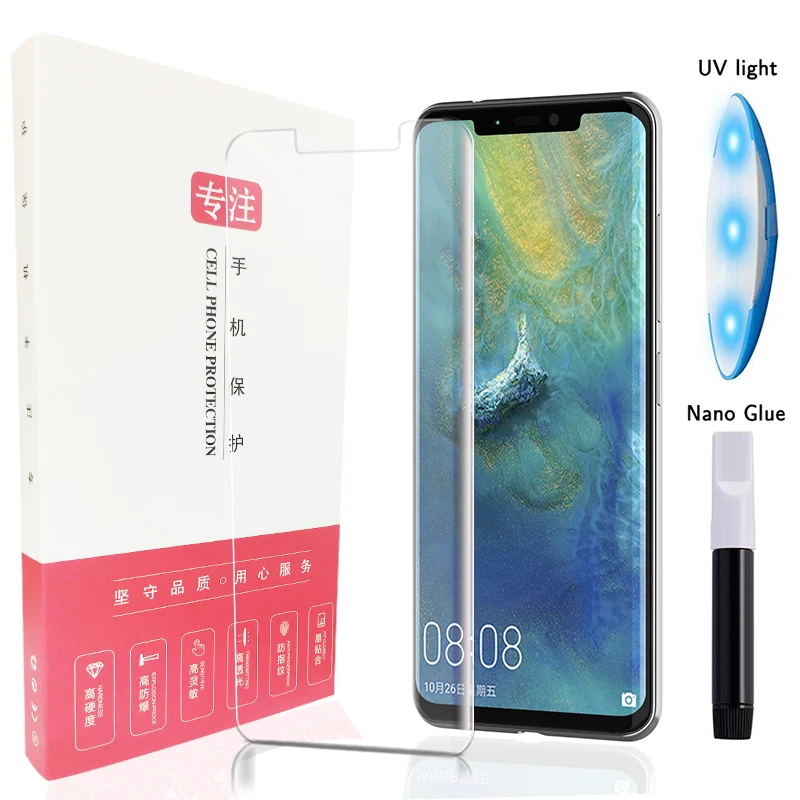 Высокотехнологичное ультратонкое УФ-клеевое закаленное стекло для Huawei Mate 20 Pro