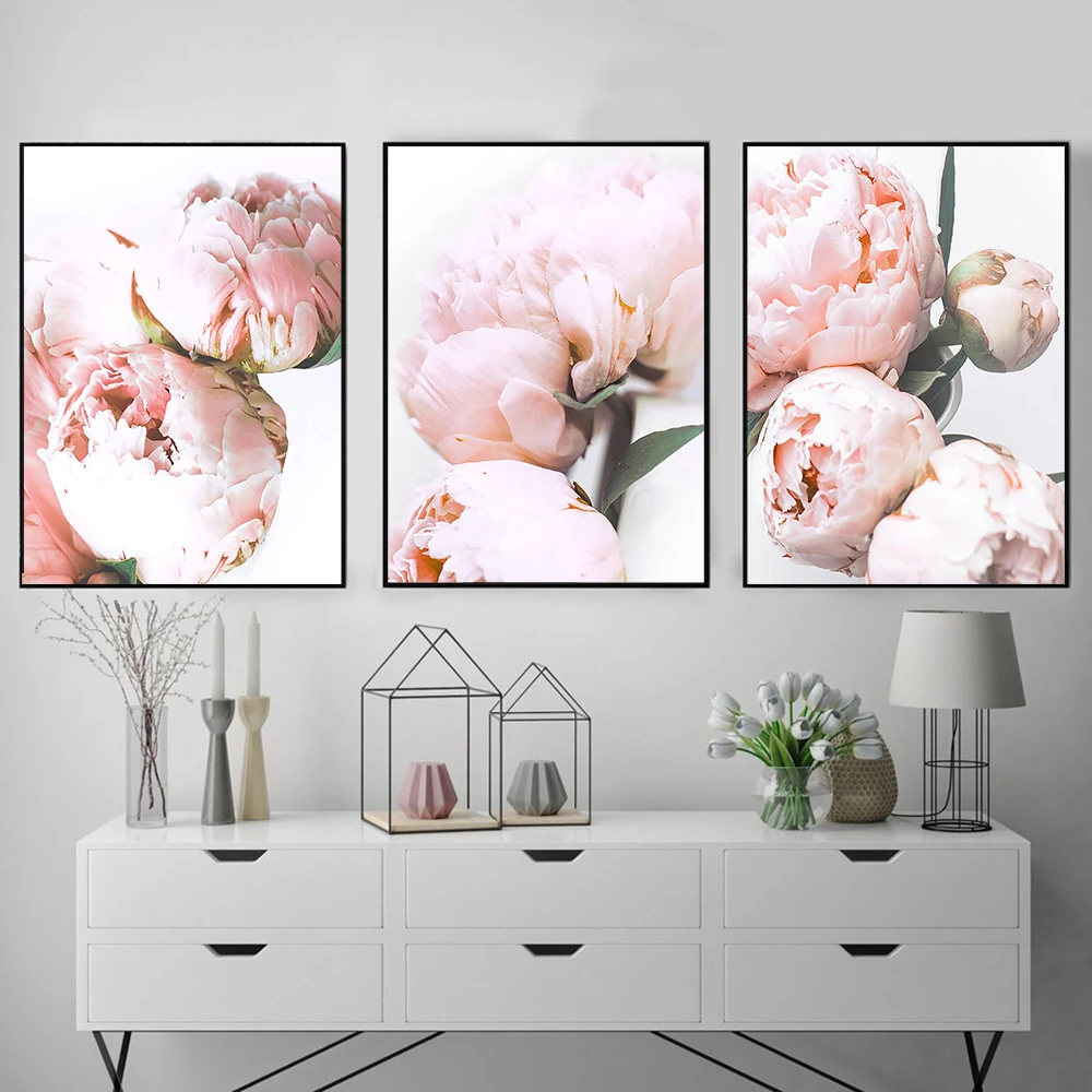 

Scandinavian Art Flower Canvas Poster Pink Peony Floral Print Painting Nordic Style Wall Picture Modern Living Room Decoration