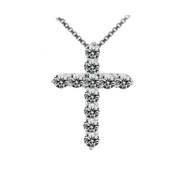 

New European Style Fashion Jewelry Temperament Cross 925 Sterling Silver Sweet Full Of Crystal Pendant Necklaces N524