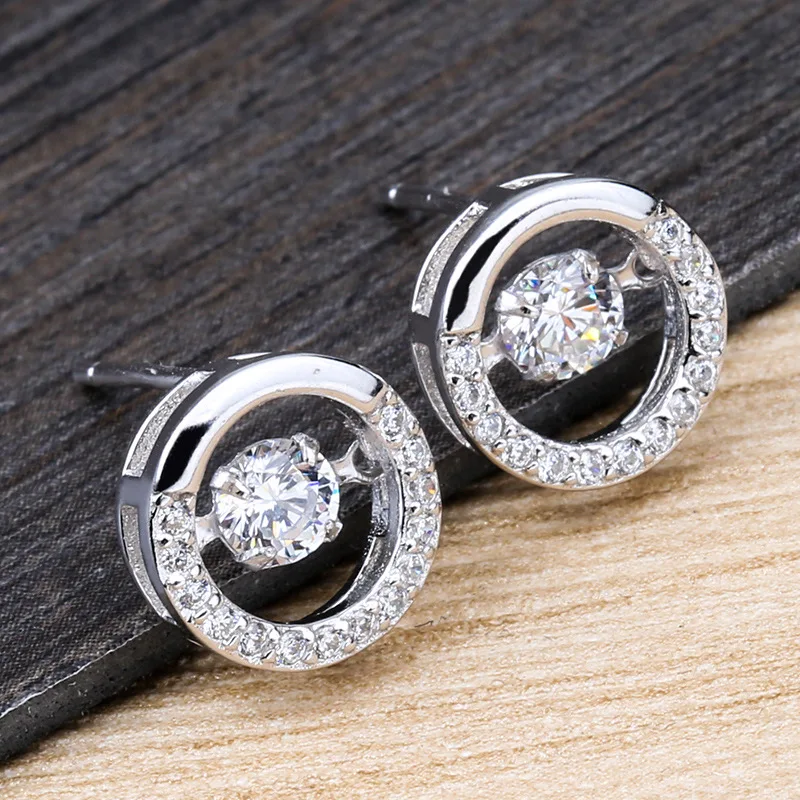 M&W Jewelry Classic Dancing Stone Stud Earrings CZ Solid for women 925 Sterling Silver 2017 New