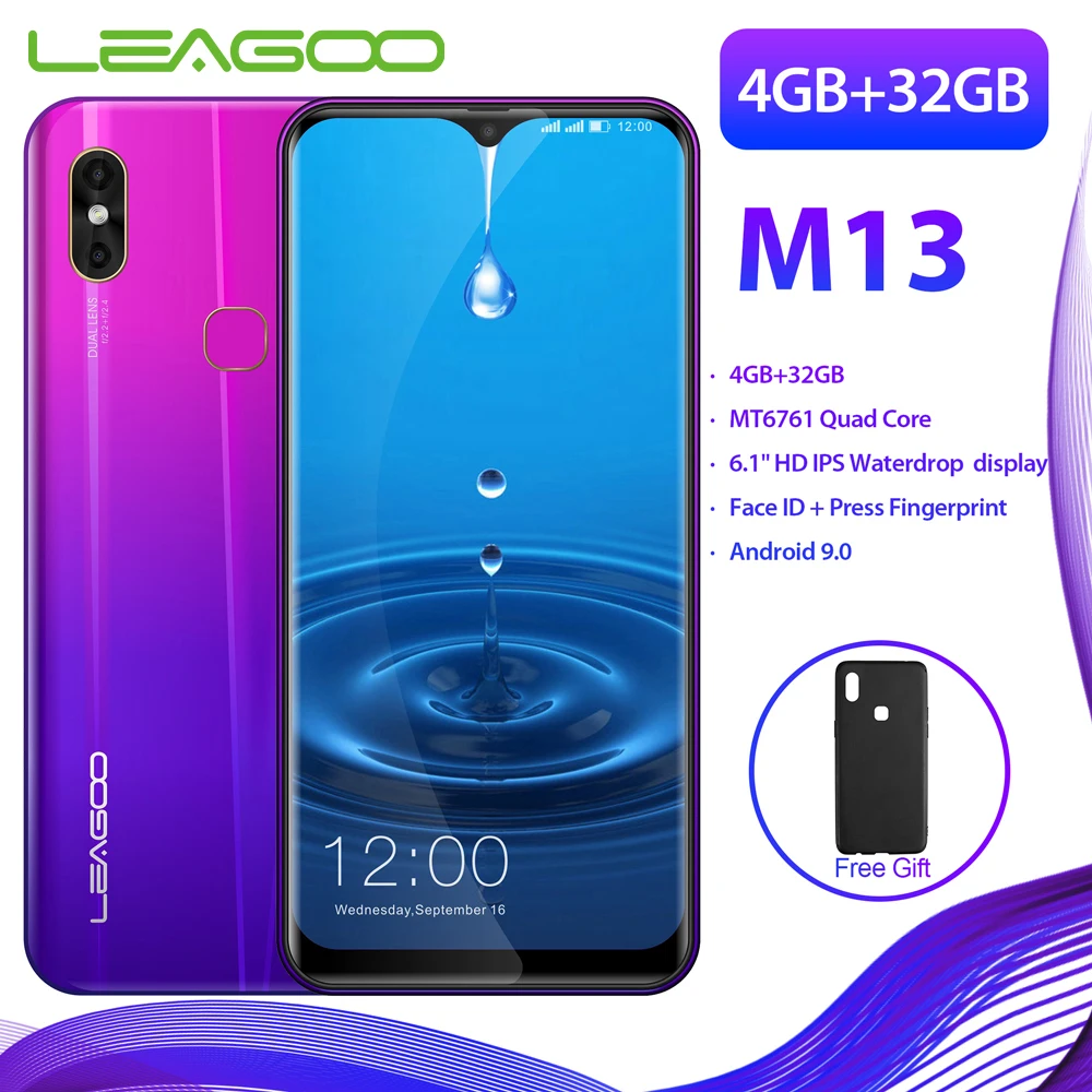  LEAGOO M13 мобильного телефона Android 9,0 6,1 'HD ips водослива Экран 4 GB 32 GB MT6761 3000 mAh 8MP двойной Камера Face ID 4G смартфон 