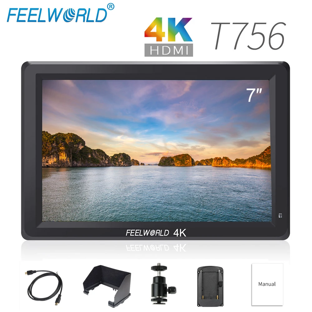 FEELWORLD T756 hd 7 дюймов монитор IPS 1920x1200 ЖК-дисплей Экран DSLR HDMI входами выходами для цифровая 4 K Камера портативный монопод с шарнирным замком для стабилизации