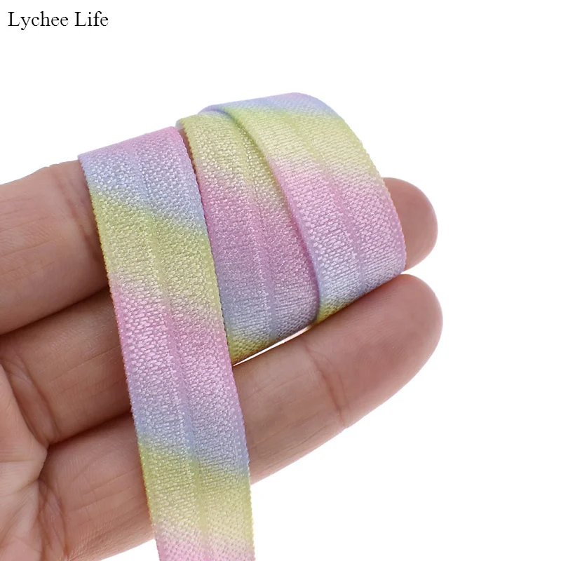 Lychee Life градиент радуги печатные эластичные ленты DIY вечерние украшения Webbings ручной работы украшения бантами для волос