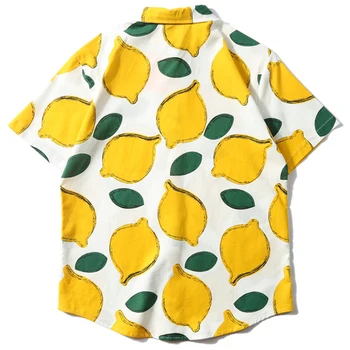 

Lemon Full Print Fashion Casual Short Sleeve Shirts Men Women 2019 Summer Holiday Hawaiian Shirt Hip Hop Streetwear