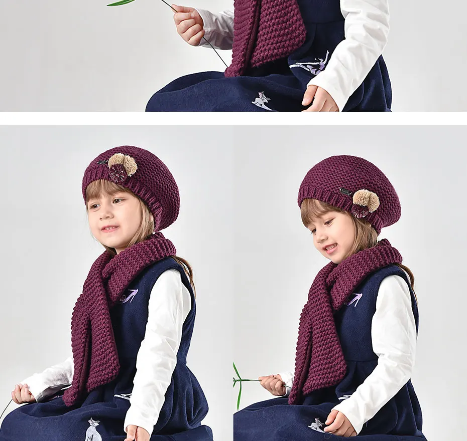 FURTALK/детская зимняя шапка, шарф, комплект, теплая вязаная шапочка для мальчиков и девочек, шапка и шарф, детские зимние шапки