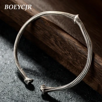 

BOEYCJR S999 Sterling Silver Spatholobus Shape Bangles&Bracelets Fine Retro Jewelry Handmade Vine Shape Open Bangle for Women