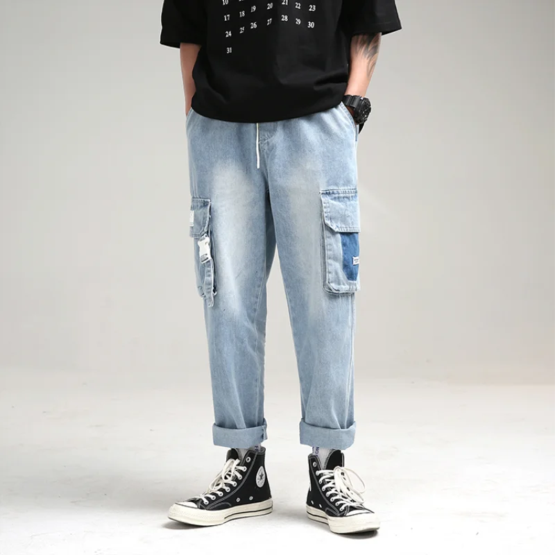 

2019 Spring New Men's Stretch Jeans Pants Loose Fit Denim Trousers Men's Fashion leisure Tooling loose jeans straight trousers