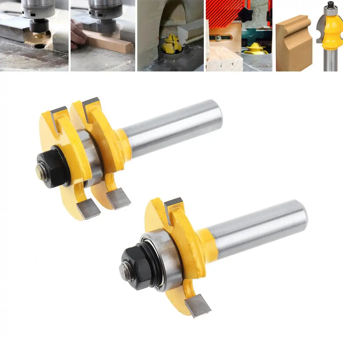TORO 2pcs 3 Teeth Angle Milling Cutter 1 / 2 Handle T-Shaped Square, Tooth Floor Panel Cutter Woodworking Cutter