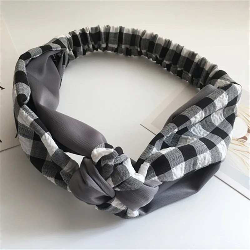 1pcs 2018 Women Headband Head Scarf Girls Hairband Chinese Knot Plaid