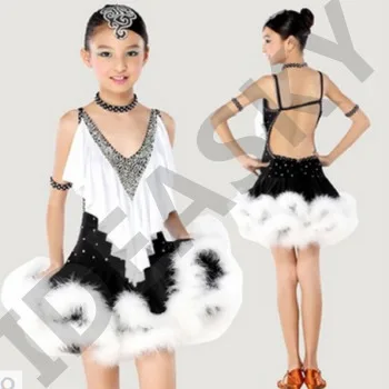 girls costume fringe samba skirt ballroom dance wear for kids feathers feather costumes for dancing latin competition dresses