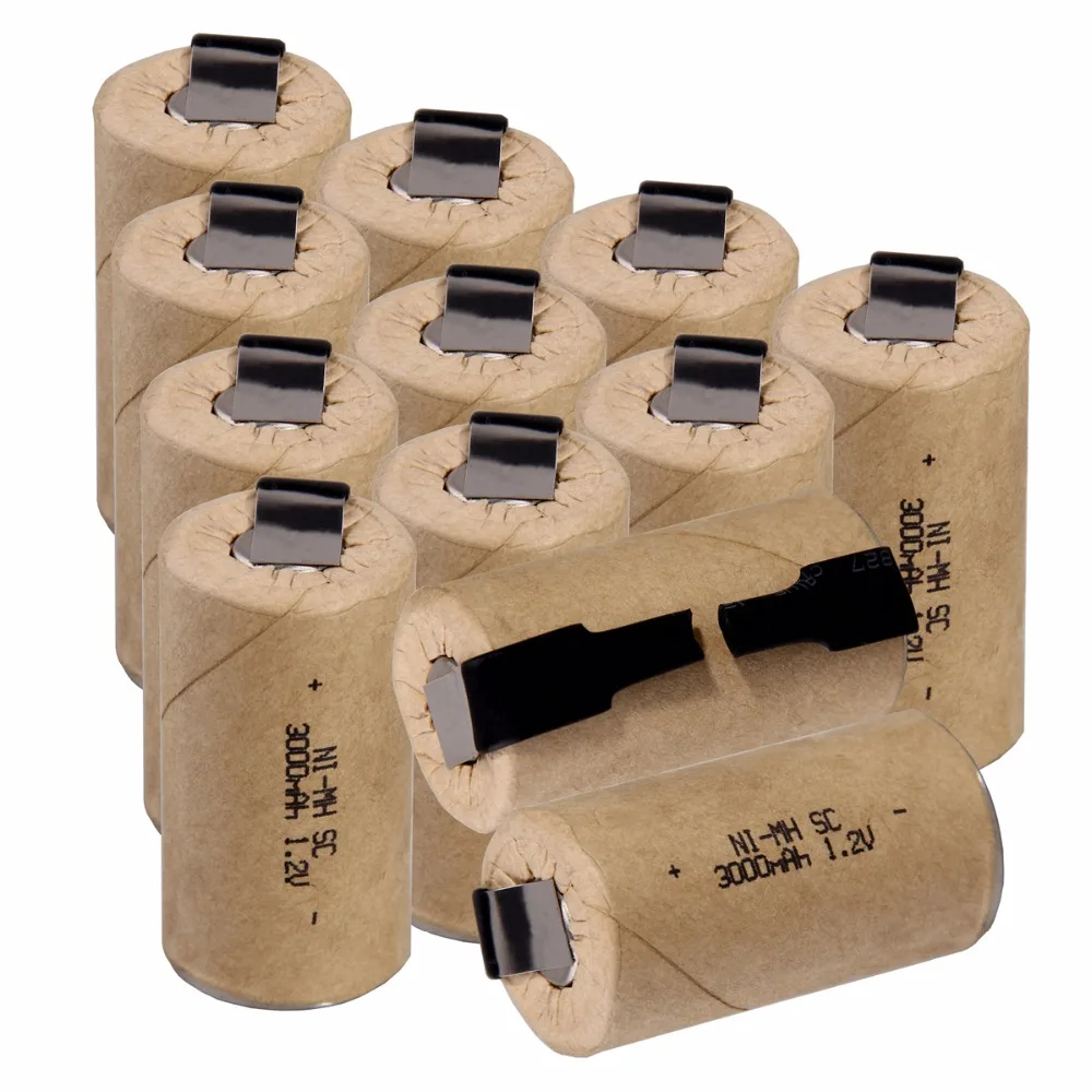 12 pcs SC 3000mah 1.2v battery NIMH rechargeable batteries for electric screwdrivers 4.25cm*2.2cm for electric drills