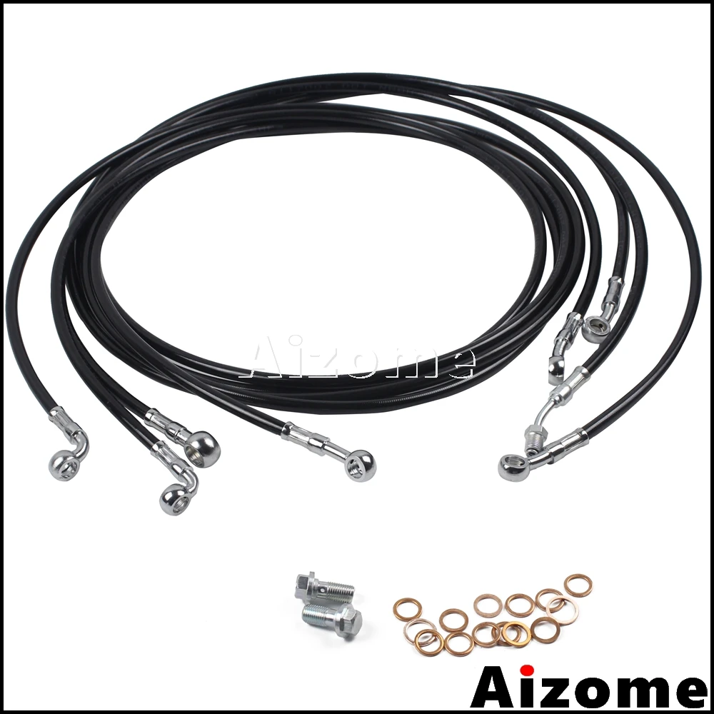 

Motorcycle Black Steel Brake Line Kit For Harley Touring FLHR FLTR FLHT FLHX 2014-2017 ABS Model w/ 10"-12" Ape Handlebar Cable