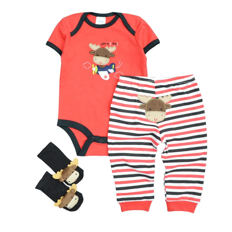 Комплект одежды для новорожденных 3 шт./лот комбинезон с короткими рукавами +