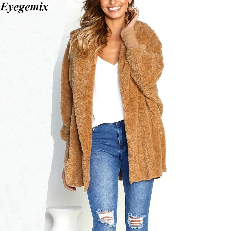 

Candy Color Soft Teddy Jacket Women Autumn Winter Loose Hooded Coats Winter Streetwear Open Style Warm Coats Outwear Female 2018