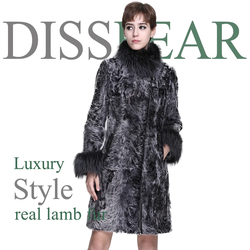 

Women's Lamb Fur Coat Natural Fox Fur Jacket Long Fashion Women Winter Female Genuine Sheep Fur Overcoat Ladies Real Fox Coats