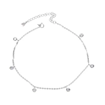women ladies dainty delicate jewlery thin chain 925 sterling silver bezel sparking cz charm drop chain anklet