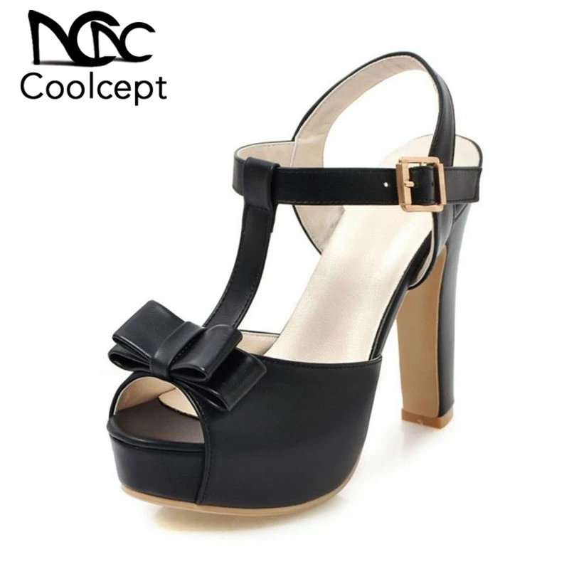 

Coolcept Hot Sell Summer Sandals Women Buckle Peep Toe Bowknot High Heels Shoes Office Club Brand Women Footwear Size 31-43