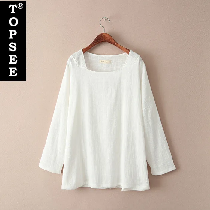 Original Design Linen Loose T Shirts Women Wide Cuff Shirt Pure Color