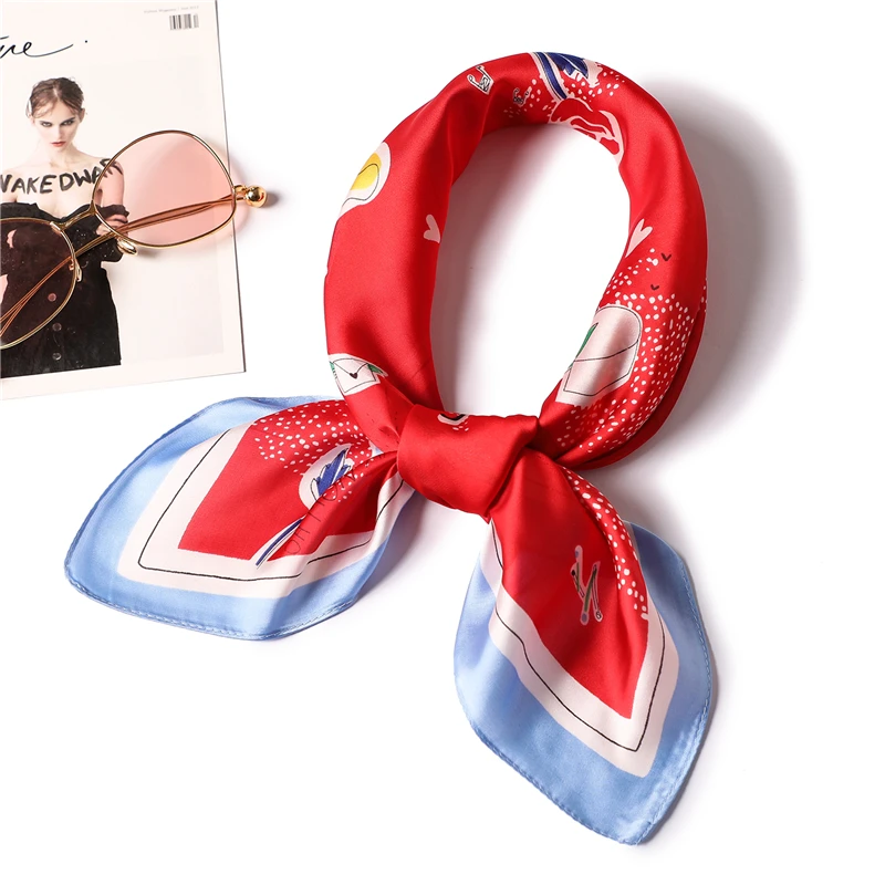 

Silk Scarf Women Fashion Square Shawl Female Office Small Hair Neck Scarfs Foulard Neckerchief Wrap Hijab