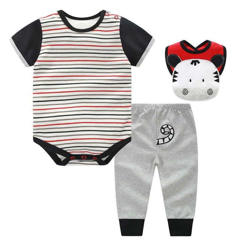  3 Pcs Baby Girl Clothes Set Summer Roupa Infantil Cotton Ice-cream Printed Baby Clothing Set Baby Romper+Baby Pants+Baby bibs (7)