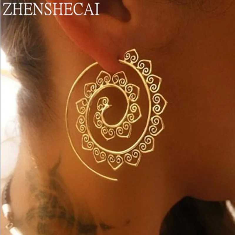 

Ethnic Personality Round Spiral Drop Earrings Exaggerated Love Heart Whirlpool Gear Earrings for Women Jewelry e076